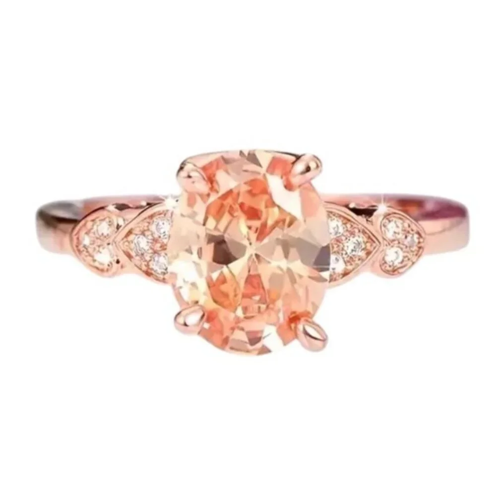 Oval Cut Morganite Engagement Bridal Ring Rose Gold Half Eternity Diamond Hearts